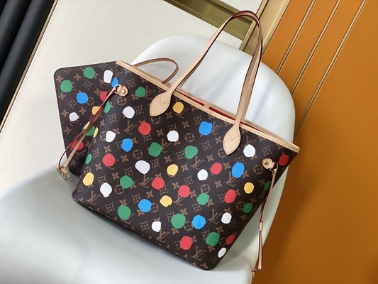 saco preto do monograma do LV X Yayoi Kusama Louis Vuitton Neverfull milímetro multicolorido