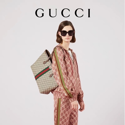 Senhoras aparadas de couro do GG de Gucci Ophidia Tote White Medium da lona
