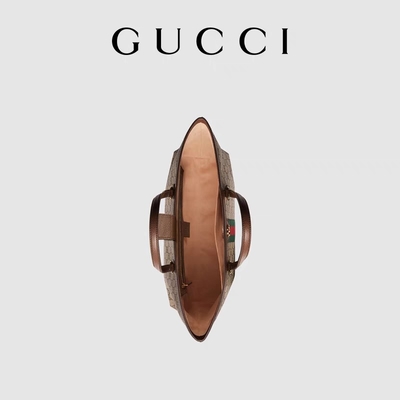 Senhoras aparadas de couro do GG de Gucci Ophidia Tote White Medium da lona