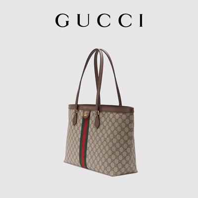 Senhoras aparadas de couro do GG de Gucci Ophidia Tote White Medium da lona