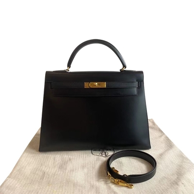 HermèS Kelly 32 Preloved marcou o saco preto preto da caixa do hardware do ouro de Epsom Sellier