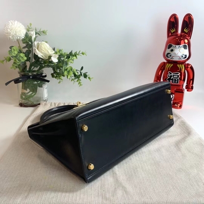 HermèS Kelly 32 Preloved marcou o saco preto preto da caixa do hardware do ouro de Epsom Sellier