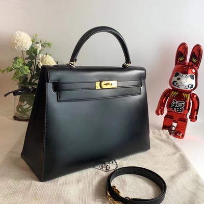 HermèS Kelly 32 Preloved marcou o saco preto preto da caixa do hardware do ouro de Epsom Sellier