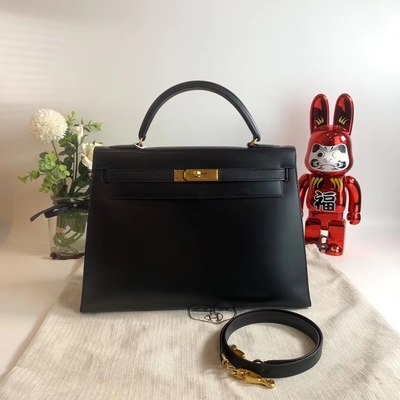 HermèS Kelly 32 Preloved marcou o saco preto preto da caixa do hardware do ouro de Epsom Sellier