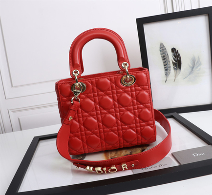 Senhora Red Lambskin My Abcdior Dior Cannage Shoulder Bag D6806