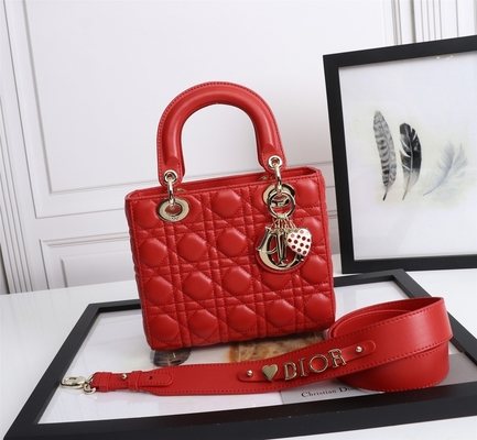 Senhora Red Lambskin My Abcdior Dior Cannage Shoulder Bag D6806