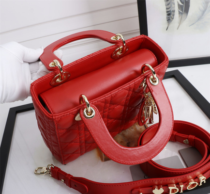 Senhora Red Lambskin My Abcdior Dior Cannage Shoulder Bag D6806