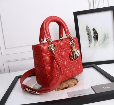 Senhora Red Lambskin My Abcdior Dior Cannage Shoulder Bag D6806