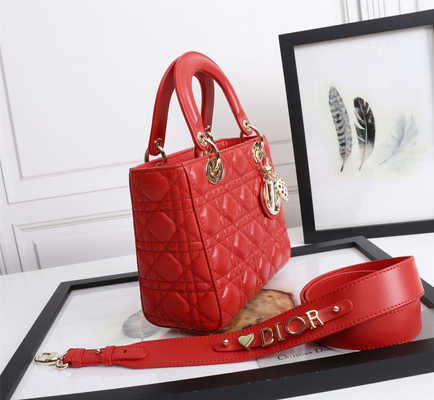 Senhora Red Lambskin My Abcdior Dior Cannage Shoulder Bag D6806