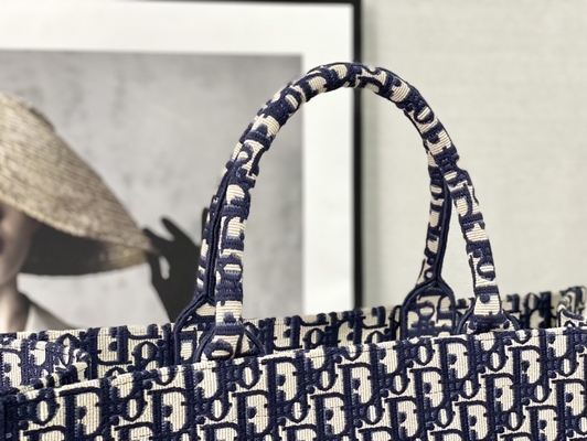 Mala a tiracolo marcada azul Christian Book Large de Dior Oblique Embroidery Canvas Navy