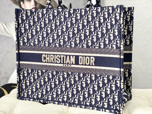 Mala a tiracolo marcada azul Christian Book Large de Dior Oblique Embroidery Canvas Navy