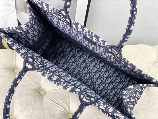 Mala a tiracolo marcada azul Christian Book Large de Dior Oblique Embroidery Canvas Navy