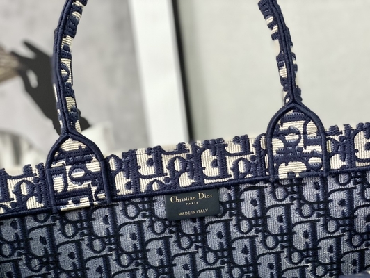 Mala a tiracolo marcada azul Christian Book Large de Dior Oblique Embroidery Canvas Navy