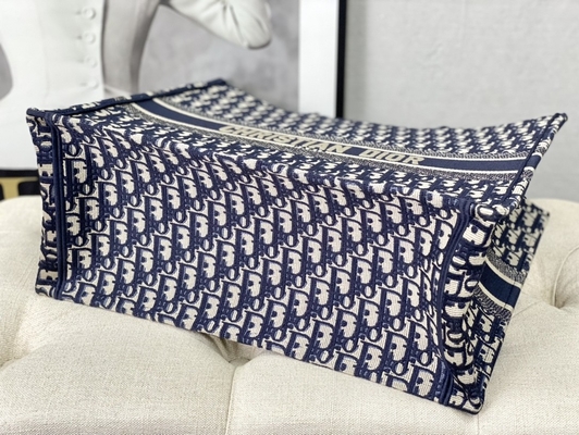 Mala a tiracolo marcada azul Christian Book Large de Dior Oblique Embroidery Canvas Navy
