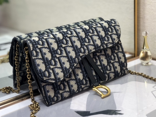 O OEM marcou a sela Dior Oblique Jacquard Pouch Wallet longo
