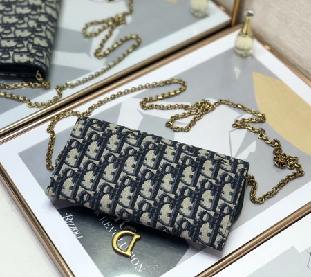 O OEM marcou a sela Dior Oblique Jacquard Pouch Wallet longo