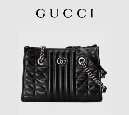 GG marcado feito sob encomenda Marmont Matelassé médio Tote Black Leather