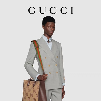 GUCCI marcou a mala a tiracolo GG enorme Tote Bag Camel Men Gentleman