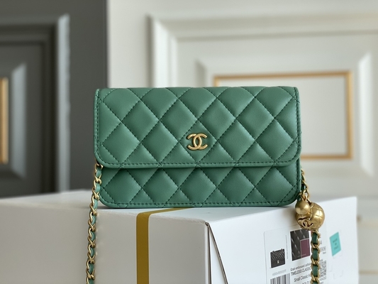 Carteira preta das bolsas da embreagem do WOC de Mini Coco Chanel em uma corrente CF20