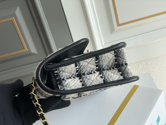 Lãs brancas da manta do preto clássico de 2WAY Chanel Medium Flap Bag Messenger