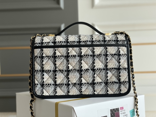 Lãs brancas da manta do preto clássico de 2WAY Chanel Medium Flap Bag Messenger