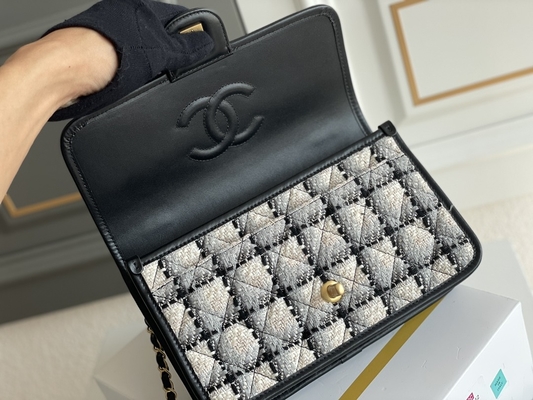 Lãs brancas da manta do preto clássico de 2WAY Chanel Medium Flap Bag Messenger