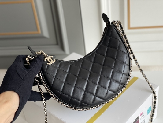 Couro preto da pele de bezerro da bolsa do vagabundo de Mini Sling Bag Branded Chanel da corrente