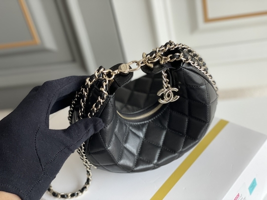 Couro preto da pele de bezerro da bolsa do vagabundo de Mini Sling Bag Branded Chanel da corrente