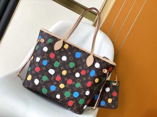 saco preto do monograma do LV X Yayoi Kusama Louis Vuitton Neverfull milímetro multicolorido