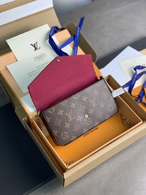 Mini forro fúcsia do LV Felicie Pochette Monogram Bag Wallet