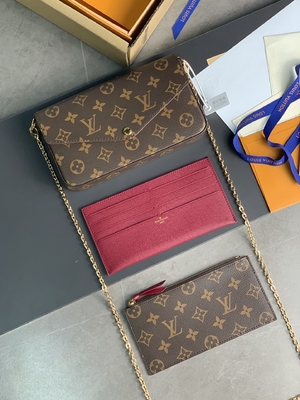 Mini forro fúcsia do LV Felicie Pochette Monogram Bag Wallet
