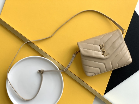Lona do algodão do saco de Laurent Ladies Cassandra Chain Shoulder de Saint de YVES SAINT LAURENT e pele de bezerro de Brown do caramelo