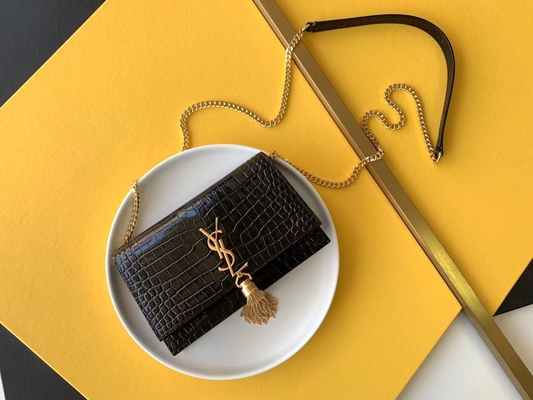 Corrente Kate Small Tassel do ouro do saco do preto de YVES SAINT LAURENT da pele de bezerro