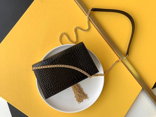Corrente Kate Small Tassel do ouro do saco do preto de YVES SAINT LAURENT da pele de bezerro