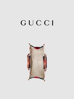 Lona branca Mini Blue Striped Tote Bag do algodão de Gucci que bloqueia G