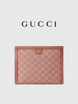 Malote da embreagem de Mini Pink Canvas Leather Ophidia Gucci com fechamento do fecho de correr