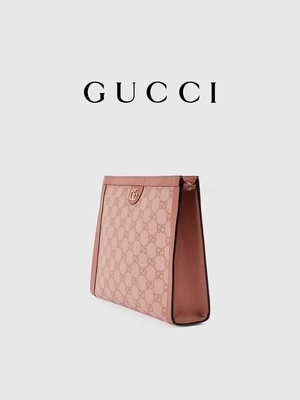 Malote da embreagem de Mini Pink Canvas Leather Ophidia Gucci com fechamento do fecho de correr