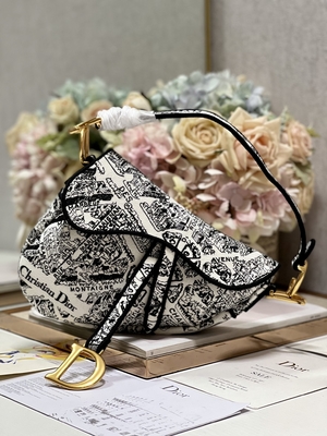 Bordado Dior Saddle Sling Bag Patchwork das mulheres 25cm com os 3 bolsos interiores