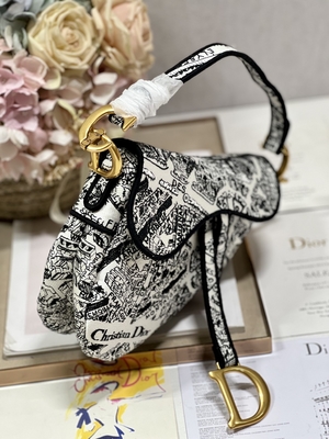 Bordado Dior Saddle Sling Bag Patchwork das mulheres 25cm com os 3 bolsos interiores