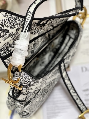 Bordado Dior Saddle Sling Bag Patchwork das mulheres 25cm com os 3 bolsos interiores