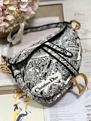 Bordado Dior Saddle Sling Bag Patchwork das mulheres 25cm com os 3 bolsos interiores