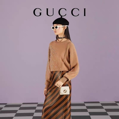 O costume de couro branco marcou sacos bolsa média de Blondie Gucci