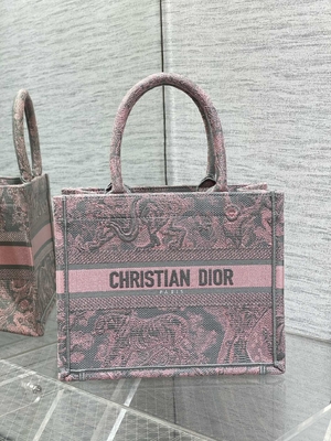 Christian Dior Booktote Pink And Gray pequeno Toile De Jouy Sauvage Embroidery