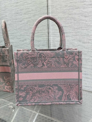 Christian Dior Booktote Pink And Gray pequeno Toile De Jouy Sauvage Embroidery