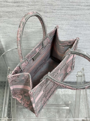 Christian Dior Booktote Pink And Gray pequeno Toile De Jouy Sauvage Embroidery