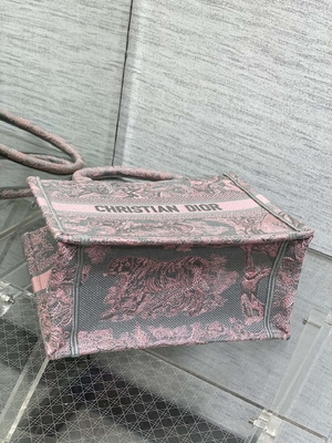 Christian Dior Booktote Pink And Gray pequeno Toile De Jouy Sauvage Embroidery