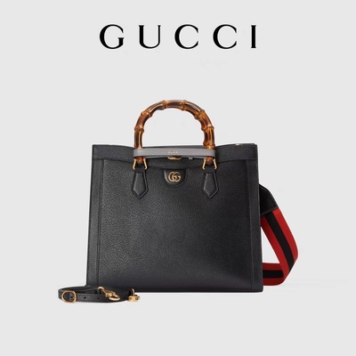 Punho médio de couro preto da princesa Diana Gucci Bag Tote Bamboo
