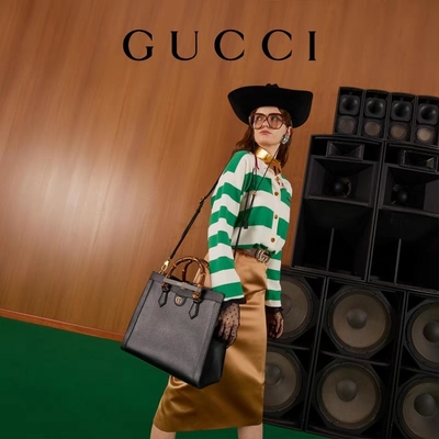 Punho médio de couro preto da princesa Diana Gucci Bag Tote Bamboo