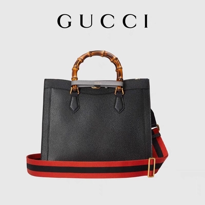 Punho médio de couro preto da princesa Diana Gucci Bag Tote Bamboo