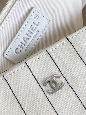 listra do preto de 30cm 23P Chanel Deauville Tote Bag White Ecru